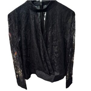 Bebe Womens Long Sleeve Black Sz Lace  Size L/S Y2K Romantic Feminine